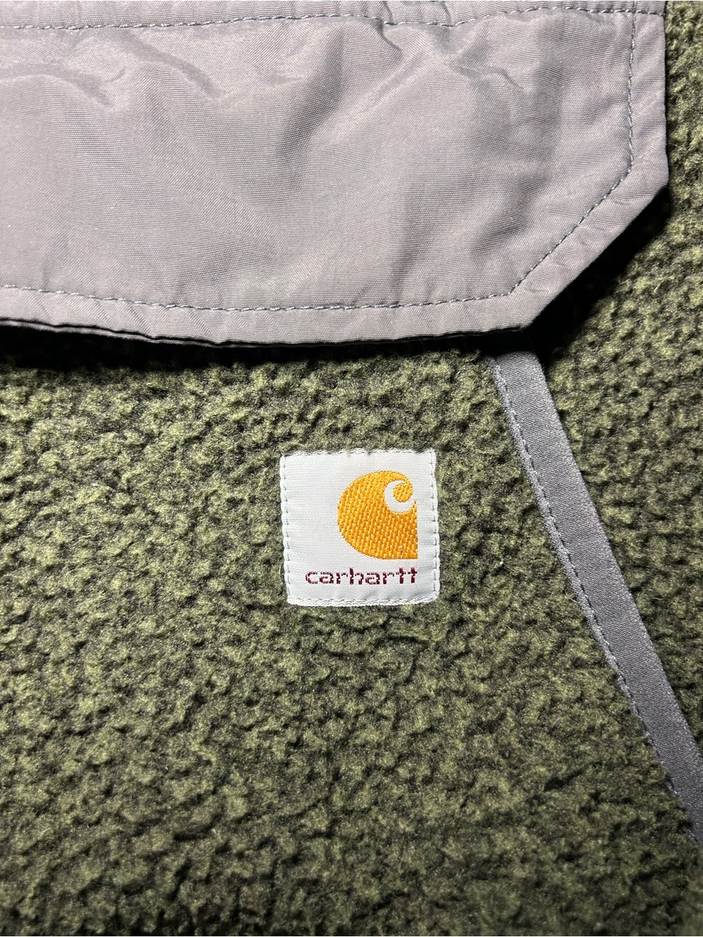 Carhartt Olive Green Sherpa Pullover with Snap Placket - Picture 3 of 7